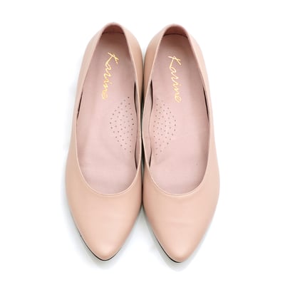 karine(MIT台灣製)全真皮尖頭內增高楔型鞋-粉漾5