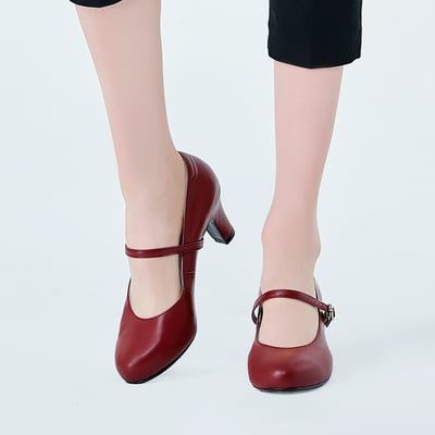 karine(MIT台灣製)全真皮兩穿式繫帶高跟鞋-棗紅色8