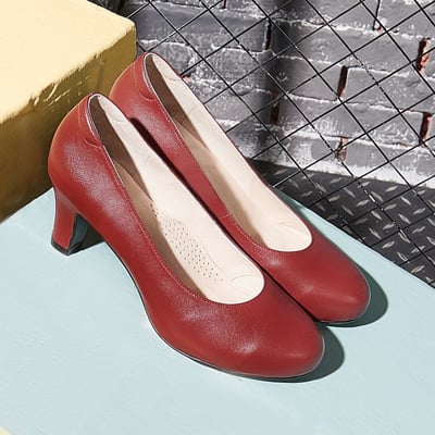 karine(MIT台灣製)全真皮兩穿式繫帶高跟鞋-棗紅色1