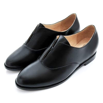 karine(MIT台灣製)全真皮2way無綁帶內增高牛津鞋-黑色3