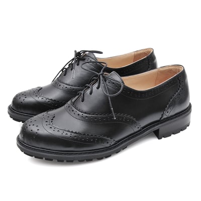 karine(MIT台灣製)全真皮寬楦綁帶雕花牛津鞋-黑色3