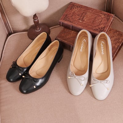 karine(MIT台灣製)全真皮金屬蝴蝶結低跟包鞋-白色6