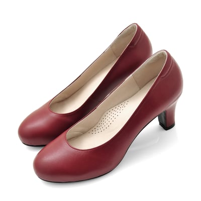 karine(MIT台灣製)全真皮兩穿式繫帶高跟鞋-棗紅色9