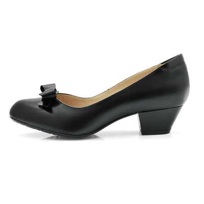 karine(MIT台灣製)全真皮尖頭蝴蝶結粗低跟鞋-黑色3