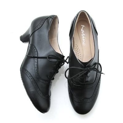 karine(MIT台灣製)全真皮復舊牛津低跟踝靴-炭黑3