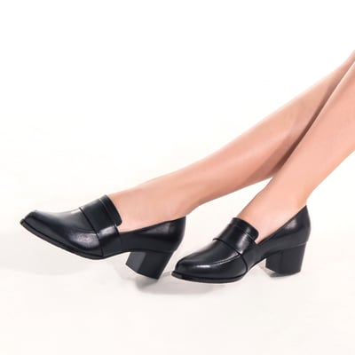 karine(MIT台灣製)全真皮素面粗跟樂福鞋-原皮黑2