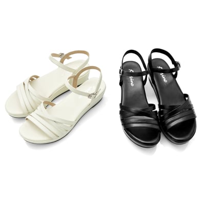 karine(MIT台灣製)全真皮交叉細帶鏤空楔型涼鞋-米白色7