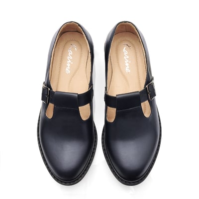 karine(MIT台灣製)全真皮釦帶T字瑪莉珍鞋-藏藍色5