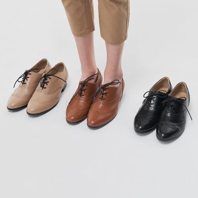 karine(MIT台灣製)全真皮綁帶低跟牛津鞋-棕色11