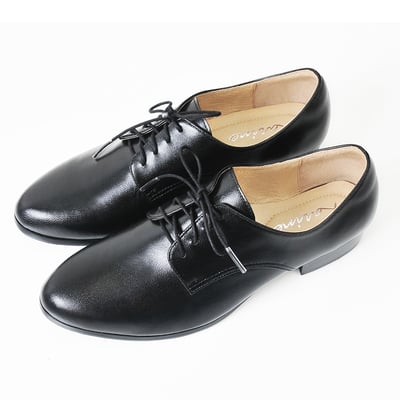 karine(MIT台灣製)全真皮綁帶低跟德比鞋-黑色3