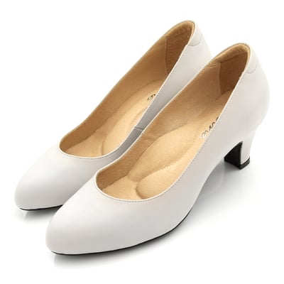 karine(MIT台灣製)全真皮素面微尖高跟鞋-米白色1