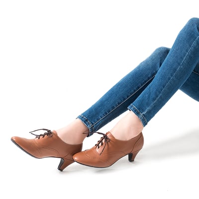 karine(MIT台灣製)全真皮復舊牛津低跟踝靴-栗子棕5