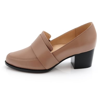 karine(MIT台灣製)全真皮素面粗跟樂福鞋-小麥3