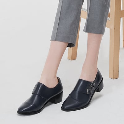 karine(MIT台灣製)全真皮雙釦帶低跟孟克鞋-藏藍色3