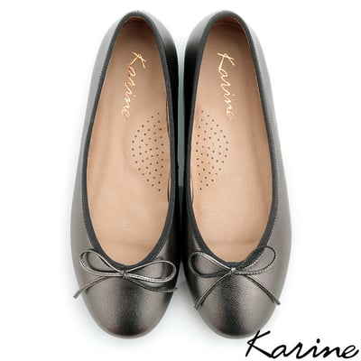 karine(MIT台灣製)全真皮蝴蝶結平底娃娃鞋-銀色2
