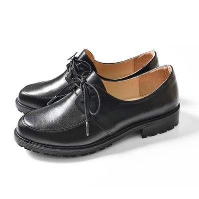karine(MIT台灣製)全真皮綁帶寬楦厚底樂福鞋-黑色4