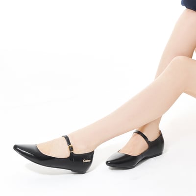 karine(MIT台灣製)全真皮尖頭繫帶內增高楔型鞋-黑色6