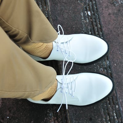 karine(MIT台灣製)全真皮綁帶寬楦厚底德比鞋-米白色6