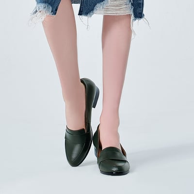 karine(MIT台灣製)全真皮素面低跟樂福鞋-橄欖綠2