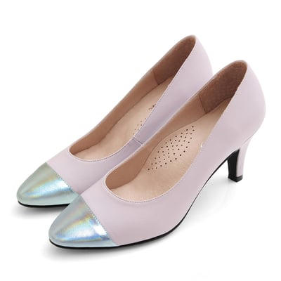 karine(MIT台灣製)全真皮拼色尖頭高跟鞋-異想紫1