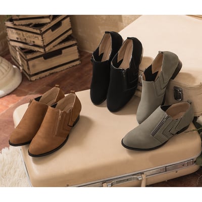 karine(MIT台灣製)全真皮牛巴戈車線拉鍊短靴-黑色2