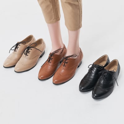 karine(MIT台灣製)全真皮綁帶低跟牛津鞋-奶茶色12