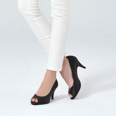 karine(MIT台灣製)全真皮素面魚口高跟鞋-原皮黑色2