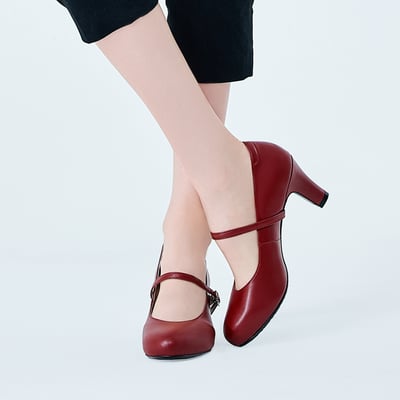 karine(MIT台灣製)全真皮兩穿式繫帶高跟鞋-棗紅色7