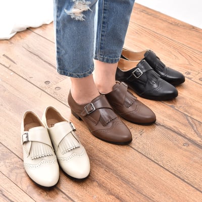 karine(MIT台灣製)全真皮兩穿流蘇低跟孟克鞋-復舊咖啡色8