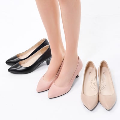 karine(MIT台灣製)全真皮素面尖頭高跟鞋-粉色7