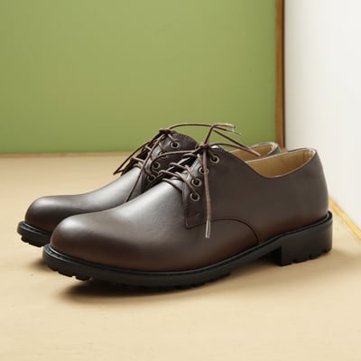 karine(MIT台灣製)全真皮綁帶寬楦厚底德比鞋-咖啡色3
