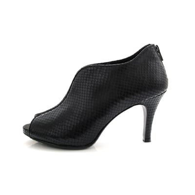 karine(MIT台灣製)全真皮魚口高跟踝靴-黑色蛇紋7