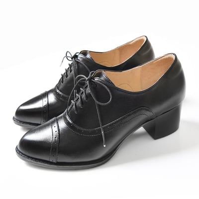 karine(MIT台灣製)全真皮綁帶牛津粗跟踝靴-黑色5