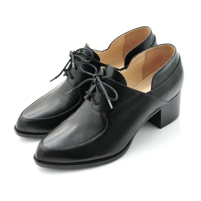 karine(MIT台灣製)全真皮綁帶樂福粗跟踝靴-原皮黑5