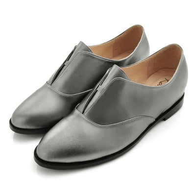 karine(MIT台灣製)全真皮2way無綁帶內增高牛津鞋-星空銀3