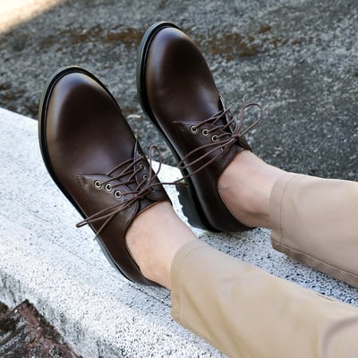 karine(MIT台灣製)全真皮綁帶寬楦厚底德比鞋-咖啡色2