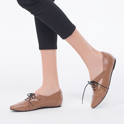 karine(MIT台灣製)全真皮尖頭綁帶內增高牛津鞋-駝色8