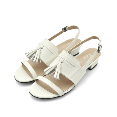 karine(MIT台灣製)全真皮一字帶流蘇低跟涼鞋-白色3