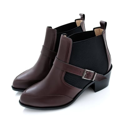 karine(MIT台灣製)全真皮樂福粗跟踝靴-咖啡色1