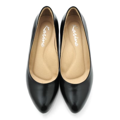 karine(MIT台灣製)全真皮尖頭素面粗低跟鞋-黑色3