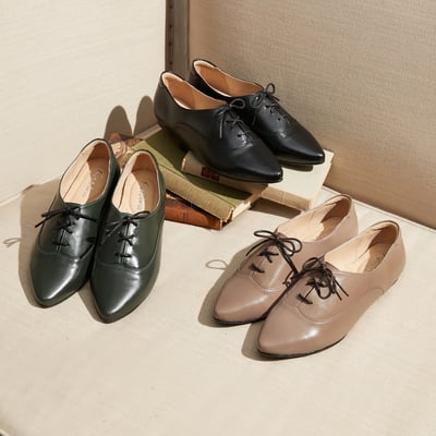 karine(MIT台灣製)全真皮尖頭綁帶內增高德比鞋-橄欖綠7