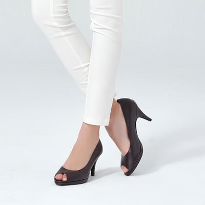 karine(MIT台灣製)全真皮素面魚口高跟鞋-深咖啡色4