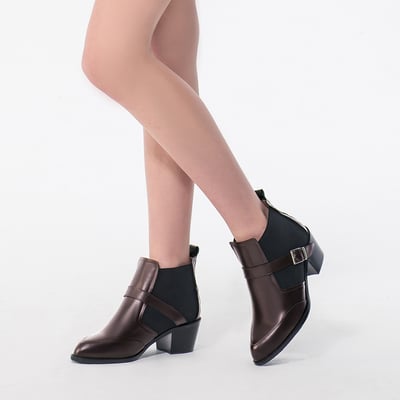 karine(MIT台灣製)全真皮樂福粗跟踝靴-咖啡色2