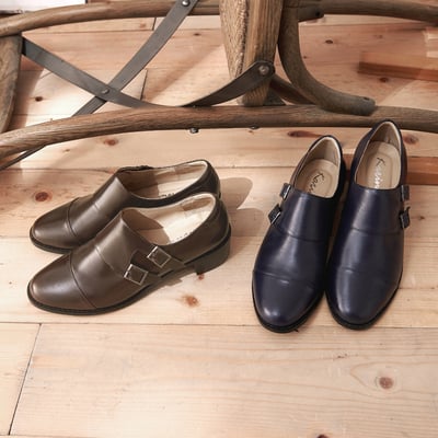 karine(MIT台灣製)全真皮雙釦帶低跟孟克鞋-咖啡色7