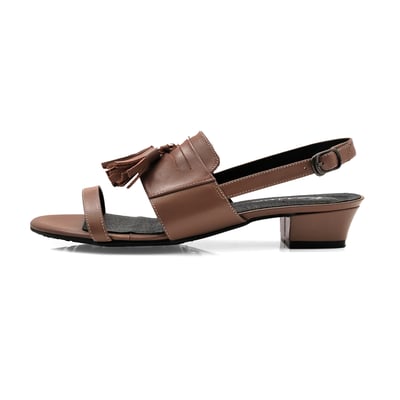 karine(MIT台灣製)全真皮一字帶流蘇低跟涼鞋-棕色7