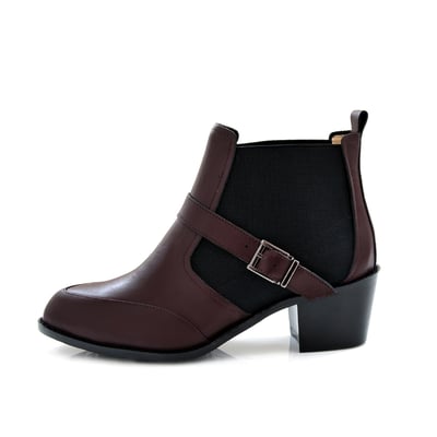 karine(MIT台灣製)全真皮樂福粗跟踝靴-咖啡色5