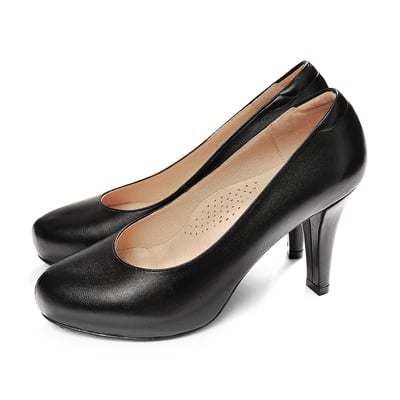 karine(MIT台灣製)全真皮素面10公分黑色高跟鞋2