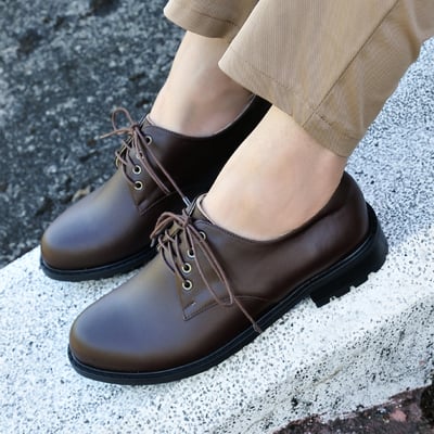 karine(MIT台灣製)全真皮綁帶寬楦厚底德比鞋-咖啡色4