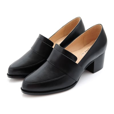 karine(MIT台灣製)全真皮素面粗跟樂福鞋-原皮黑1