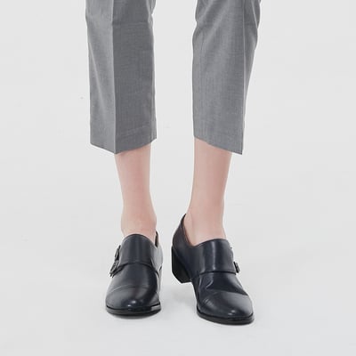 karine(MIT台灣製)全真皮雙釦帶低跟孟克鞋-藏藍色4